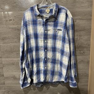 Lucky Brand Long Sleeve Cotton Shirt Men’s Size Xl Blue Plaid Pattern Classic